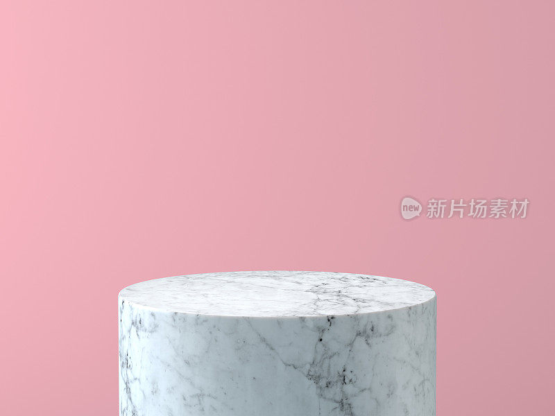 空白的白色大理石讲台上粉粉颜色的背景。3 d渲染。